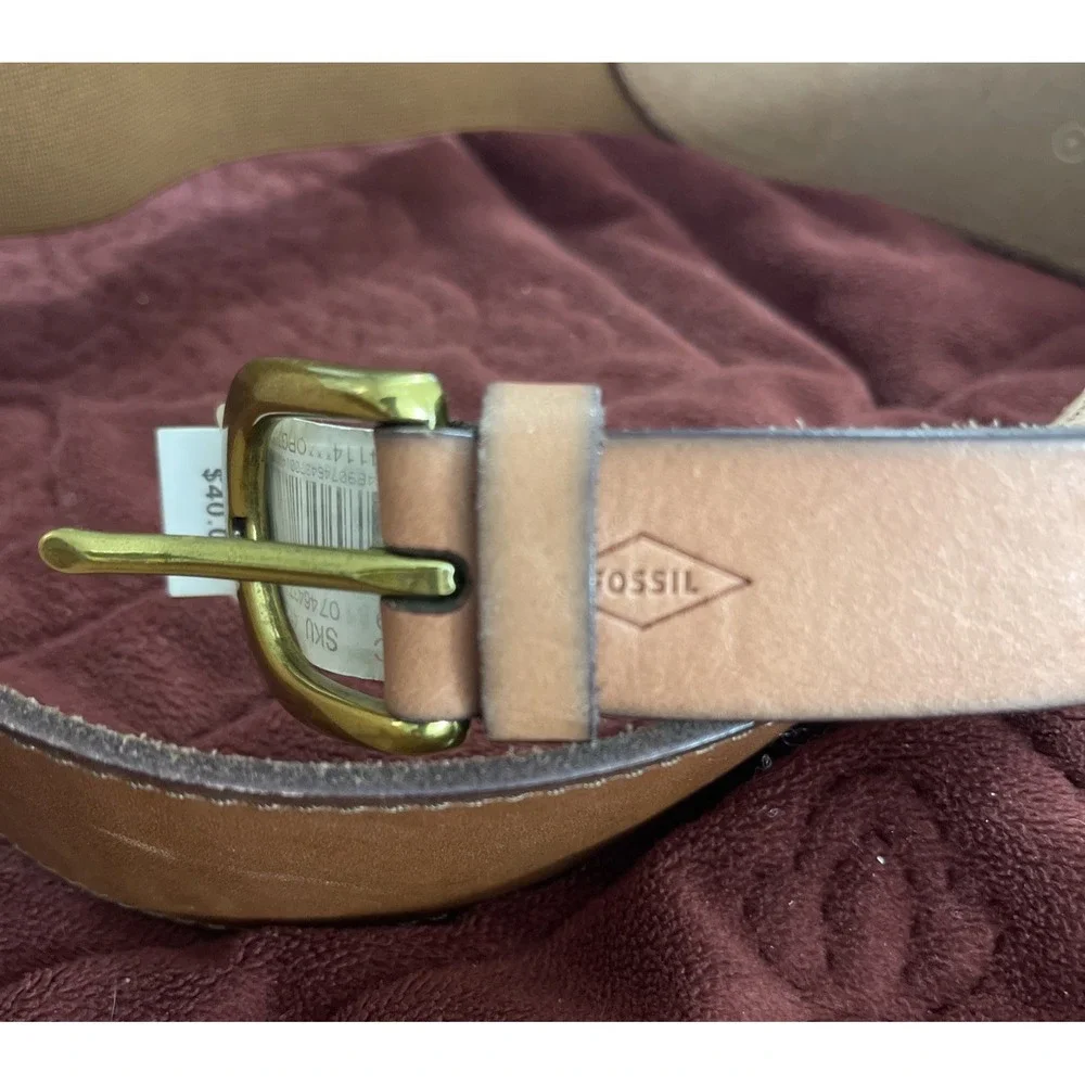 NWT Fossil WOMEN'S Sz M Brown Leather & Textile With Stretch Panel Belt Scratch!